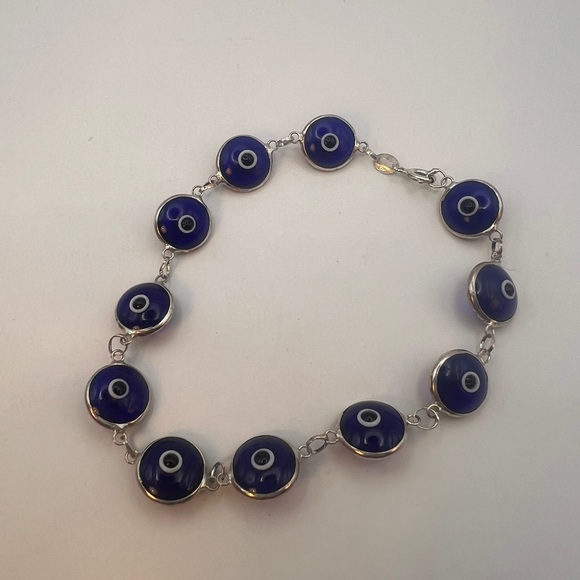 Sterling Silver marked 925 Blue Evil Eye Bracelet - Picture 2 of 6
